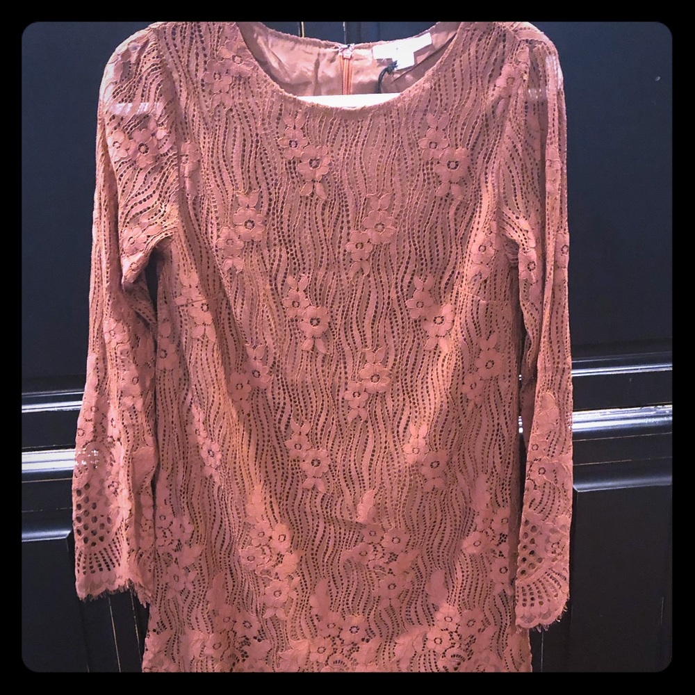 Loveriche Mocha Lace Overlay Shift Dress